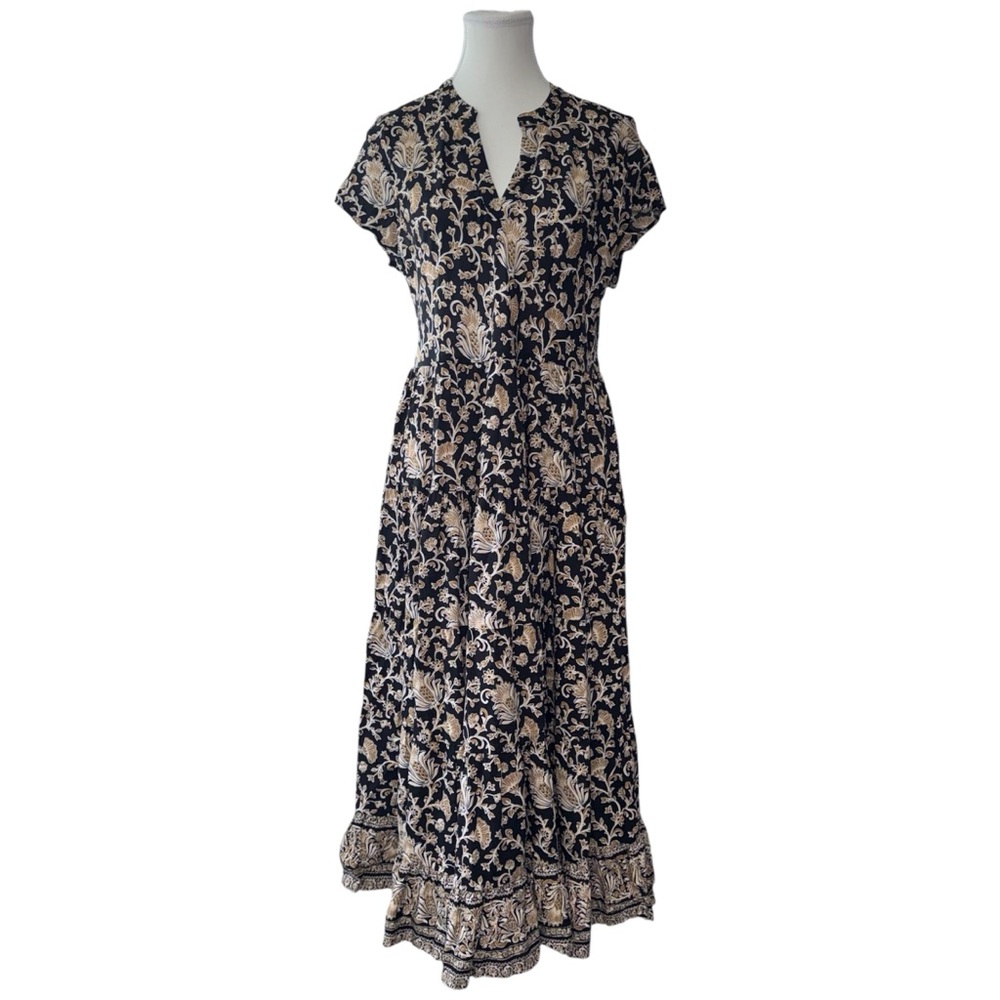 SOFT SURROUNDING Black Cream Paisley Tiered Maxi Dress